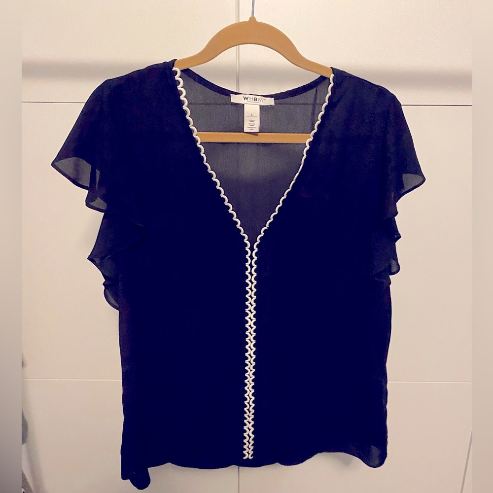 WHBM Black Flutter Sleeve Blouse L